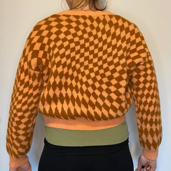 Cotton On cropped checkered cardigan - orange and brown - Picture 3 of 7